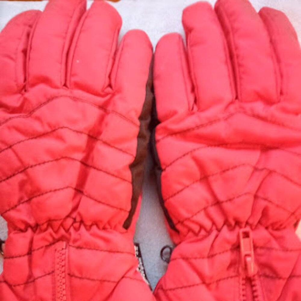 Red Insulated Winter Lined Gloves with Zipper